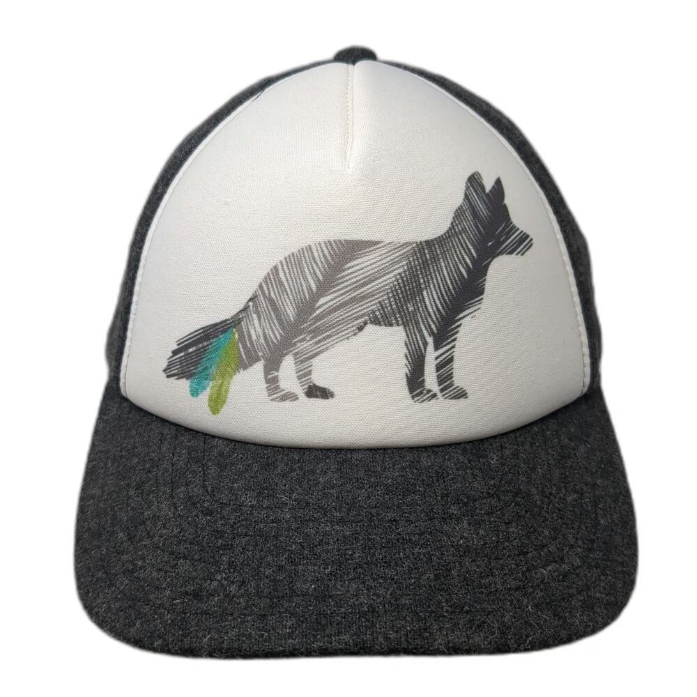 Pistil Trucker Hat Gray One Size Fox Graphic Snapback Wool Blend Adjustable